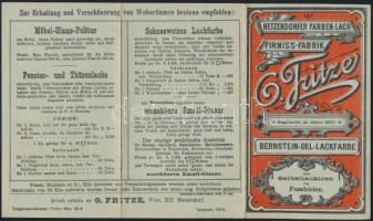 cca 1910 A hetzendorfi festék-, lakk és kencegyár (tulajdonos O. Fitze) kihajtható termékismertetője árakkal, szép állapotban / brochure of Hetzendorfer Farben-, Lack- und Firniss-Fabrik