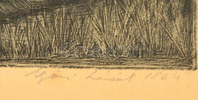 Nyári Lóránt (1928-1982): Ősz a Balatonon. rézkarc, papír, jelzett, üvegezett keretben, 30x38 cm