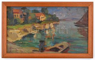 Jaksa István (1894 - 1982): Fiume. Olaj, farost. Jelzett. Keretben. 15x24 cm