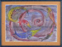 Benedek Péter: Esti tó. Akvarell, papír. jelzett, 25x35 cm Üvegezett keretben.