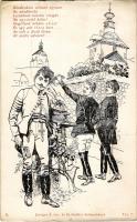 1918 Selmecbánya, Schemnitz, Banská Stiavnica; Mindnyájan voltunk egyszer az akadémián... Joerges Ágost özv. és fia 1. Rsz. 72. Tassonyi Ernő: Aki a párját keresi című selmeci diákéletből vett regényének illusztrációja / Studentica art postcard s: Mühlbeck Károly (EK)