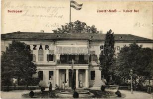 1914 Budapest II. Császár fürdő, magyar zászló (EK)