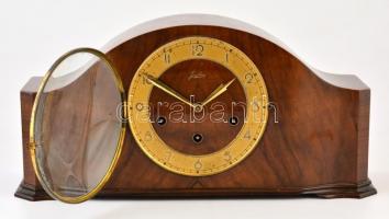 Junghans negyed ütős, ingás, asztali- / kandalló-óra hibátlan szerkezettel, szép hanggal, felhúzó kulccsal / Junghans table clock with half striking mechanics. Works well. 40x21 cm