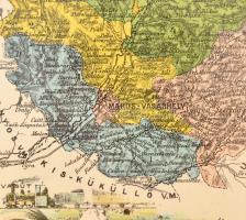 Maros-Torda vármegye közigazgatási térképe (Marosvásárhely), színezett fametszet, paszpartuban, plex...