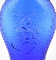 Fújt, címeres kék üveg 16 cm