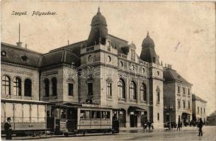 Szeged, pályaudvar, vasútállomás, Rókus-Széchenyi tér villamos Glöckner reklámjával (Rb)