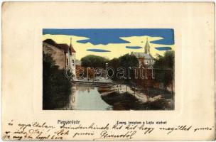 1913 Magyaróvár, Mosonmagyaróvár; Evangélikus templom, Lajta vize. W.L. Bp. 6160.
