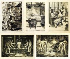 17 db szignózott magyar rézkarc az 1970-80-as évekből (Würtz Ádám, Pásztor Gábor, Váci András és más művészek) 24x40 cm