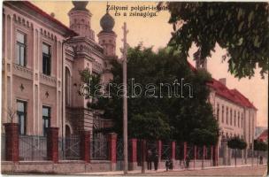 1940 Zólyom, Zvolen; Polgári iskola és zsinagóga. Uránia papírkereskedés kiadása / school and synagogue