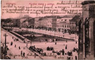 1914 Eperjes, Presov; Fő utca, park, üzletek, piac. Divald Károly fia / main street, park, shops, market