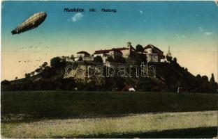 1916 Munkács, Mukacheve, Mukachevo, Mukacevo; vár léghajóval / Festung / castle with airship + K.U.K. ETAPPENPOSTAMT 185