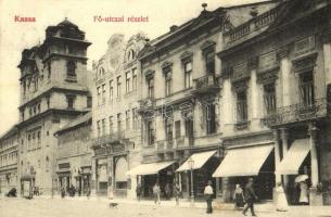 1906 Kassa, Kosice; Fő utca, Eschwig és Hajts üzlete, étterem / main street, shops, restaurant