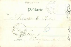 1898 (Vorläufer!) Helgoland, Treppe / staircase, folklore. Art Nouveau, floral, litho (worn corners)