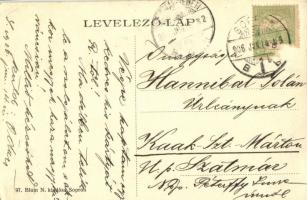 1906 Sopron, Erzsébet utca, Löbl M. Táncintézete, lovaskocsi (EK)