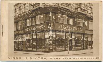 Wien, Vienna, Bécs; Nissel & Sikora Bronzen und Lederwaren und Reiserquisiten / Austrian shops advertisement postcard booklet with 3 postcards