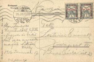 1916 Budapest V. Országház, gőzhajók. Ferenc József, Vilmos császár. Hazafias litho keret K.u.K. kat...