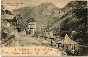 1902 Herkulesfürdő, Herkulesbad, Baile Herculane; Artesicher Brunnen u. Josefs-Quelle / Artézi kút, József forrás / artesian well, thermal spring (EK)