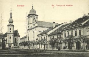 Rozsnyó, Roznava; Fő tér, templomok, könyvnyomda / main square, churches, book printing shop