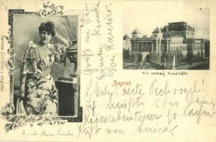 1898 (Vorläufer!) Zagreb, Zágráb; Hrv. zemalj kazaliste / Croatian national theatre, Marija Ruzicka Strozzi (Croatian actress). Art Nouveau, floral
