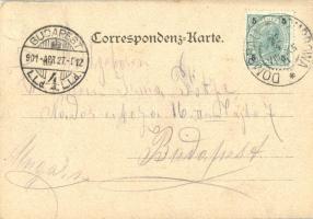 1901 Doubrava, Dombrová, Dombrau; Bahnhof, Schule, Kirche, Bettina Schacht Restaurant Königstein / r...