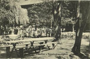 1910 Budapest III. Rómaifürdő, Római fürdő vendéglő kertje. Erdélyi Lajos vendéglős kiadása