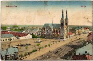 1913 Békéscsaba, látkép, templom, piaci árusok (fl)