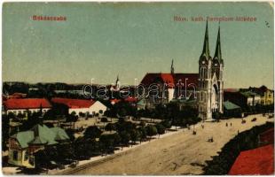 1922 Békéscsaba, Római katolikus templom, piaci árusok, utca. Kiadja Mágori Ferenc (EK)