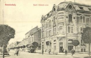1910 Szombathely, Széll Kálmán utca, villamos, Fürst József üzlete. Granitz Vilmos kiadása (EK)
