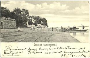 1904 Dunamocs, Mocs, Moca; Duna part csónakokkal. Zajos Mihály kiadása / Danube riverside, boats (EK)