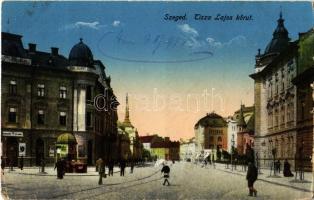 1915 Szeged, Tisza Lajos körút, dohánybolt, villamossín (EK)