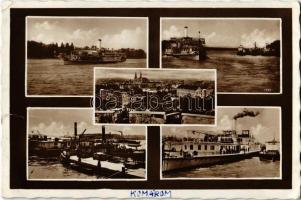 1938 Komárom, Komárno; kikötő, gőzhajók / port, harbor, steamships + Komárom visszatért So. Stpl. (szakadás / tear)