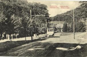 Pozsony, Pressburg, Bratislava; Vaskutacska, Ferdinánd király vasfürdő, korai trolibusz / Eisenbrünnel (Eisenbründl) / Zelezná Studénka / spa with early trolleybus