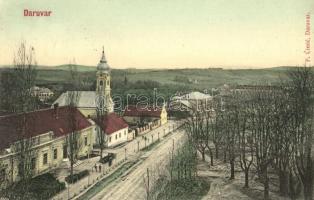 1907 Daruvár, Daruvar; Fő utca, templom / main street, church