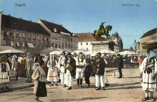 1908 Zagreb, Zágráb; Jelacicev trg / market with vendors, folklore