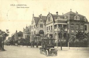1908 Köln, Cöln, Cologne; Lindenthal, Fürst Pücklerstrasse / street view with automobile, villas (EK)