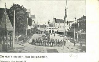 1899 (Vorläufer!) Pozsony, Pressburg, Bratislava; Pozsonyi Helyi Iparkiállítás, zászlók, zenekari próba a téren. Freistadt M. kiadása / Local Industry Exhibition, music band rehearsal