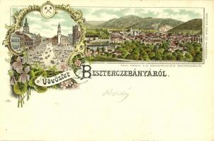1898 (Vorläufer!) Besztercebánya, Banská Bystrica; Fő téri piac. Ivánszky Elek kiadása / market. Art Nouveau, floral, litho (EK)