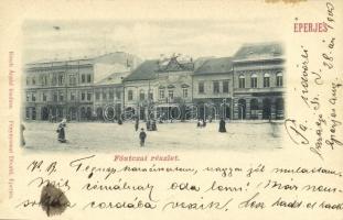 1900 Eperjes, Presov; Fő utca, Bankegylet, Temetkezési intézet, Wenczel istván és Oszvald üzlete. Kósch árpád kiadása, Divald / main street, bank union, funeral home, shops