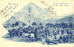 1899 Újvidék, Novi Sad; régi templom, Fő téri piac / old church, market