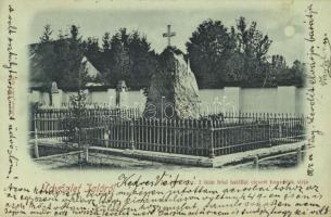 1899 (Vorläufer!) Igló, Zipser Neudorf, Spisská Nová Ves; A templomkertben állított, 1849-es csata hősi halállal elesett honvédek sírja, emlékmű, este. Csetényi Emil kiadása / 1849 military heroes&#039; monument in the churchyard, night