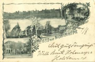 1898 Hohenaspe, Gasthof zur Post, Kirche, Villa Williamsruh, M.F. Voss / restaurant, church, villa, mill. Art Nouveau, floral (EK)