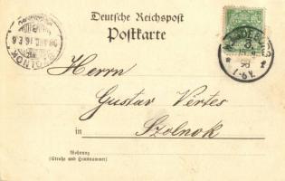 1898 Magdeburg, Am Brückthor (Strombrücke) / timber transport on the bridge by horse carts, soldiers...