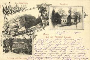 1900 Koblenz, Coblenz; Garnison, Fort Constantin, Baracken, Spitzberg und Fachwerk / garrison, barracks. Art Nouveau, floral