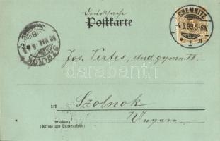 1899 Chemnitz, Nicolaibrücke mit Langestrasse / bridge, street view, restaurant, tram, winter