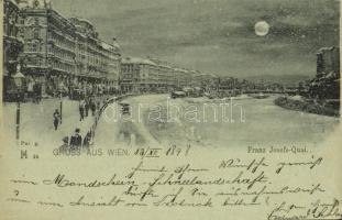 1898 Wien, Vienna, Bécs; Franz Josefs Quai / quay in winter (EK)