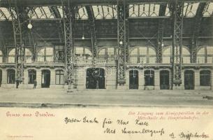 1898 Dresden, Der Eingang zum Königspavillon in der Mittelhalle des Hauptbahnhofes / railway station interior, Kings pavilion