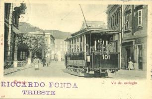 1901 Trieste, Trieszt; Via del orologio / street with tram