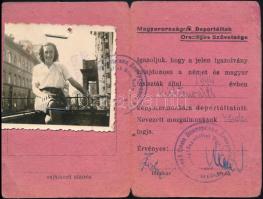 1944 a Magyarországról Deportáltak Országos Szövetséges fényképes igazolványa
