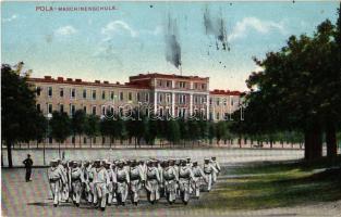 Pola, Pula; K.u.K. Kriegsmarine Maschinenschule / Austro-Hungarian Navy machinery school with mariners + K.U.K. MASCHINENSCHULE KOMMANDO (EK)