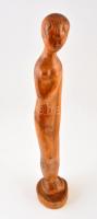 Szervátiusz Jenő (1903-1984): Női figura. Faragott tiszafa, jelzett, fa talapzaton (repedéssel), m: ...